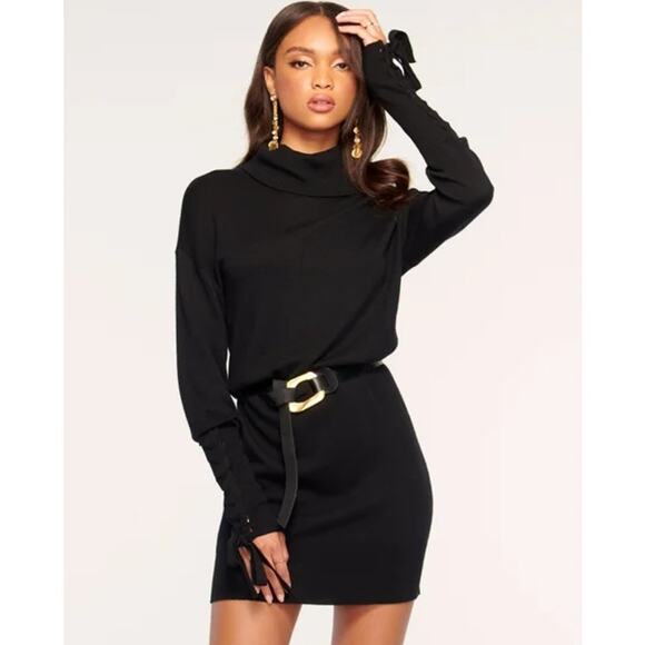 Ramy Brook Walt Turtleneck Sweater Dress Wool Cashmere Blend Lace-Up Sleeve Mini - Picture 2 of 13